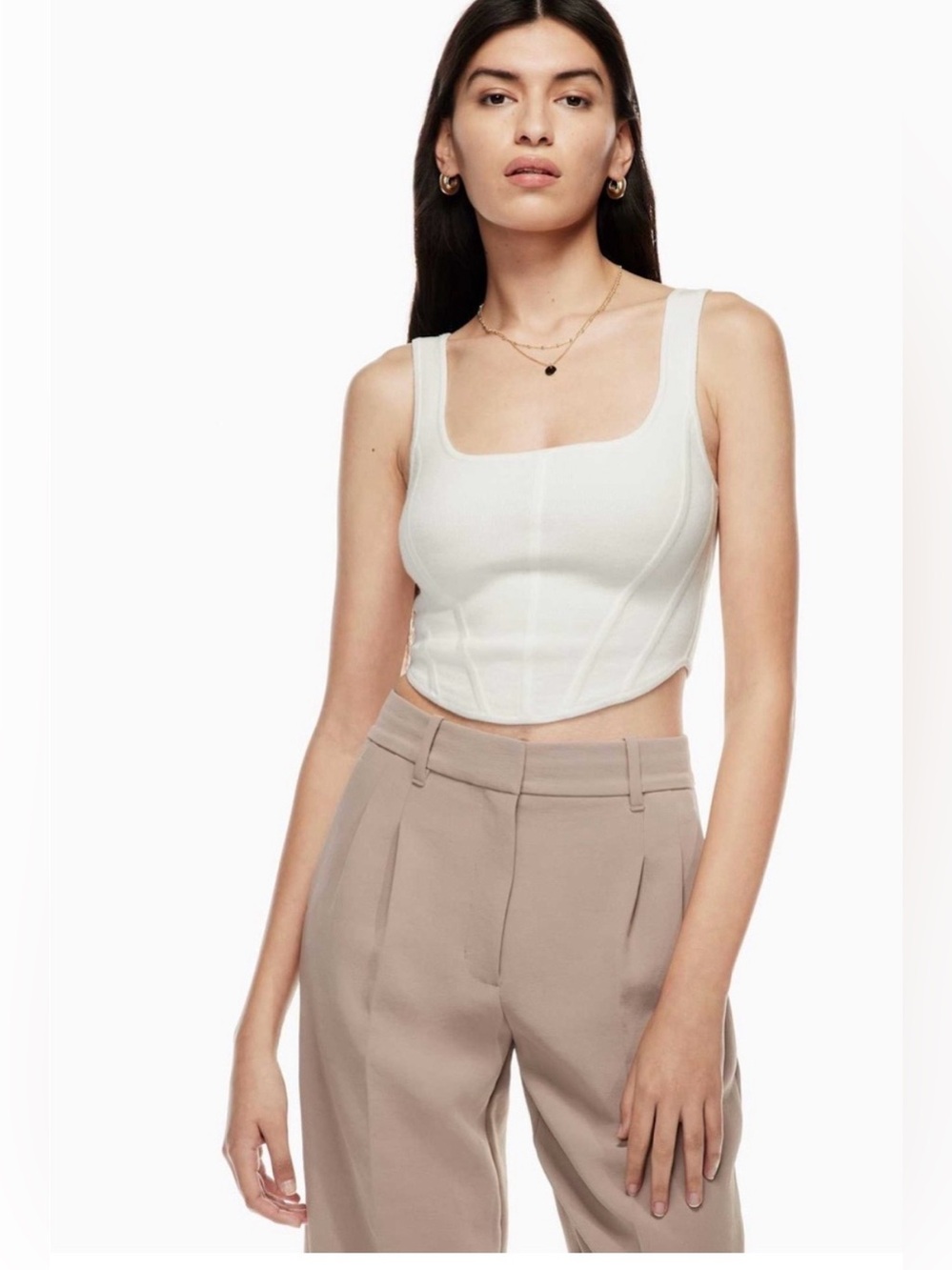 Aritzia Wilfred Natalie Knit White Cropped Square Neck Corset Bustier Tank Top